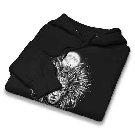 Tribal Moon Mask Hoodie | Celestial Moon Design Pullover