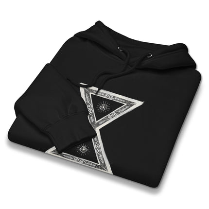 Lakota Kapemni Symbol graphic on a pullover hoodie featuring indigenous Native American art design.