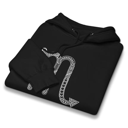 Scorpio tribal zodiac symbol graphic pullover fleece hoodie for astrology lovers.