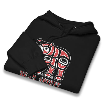 Formline art bear spirit design printed on a pullover hoodie.