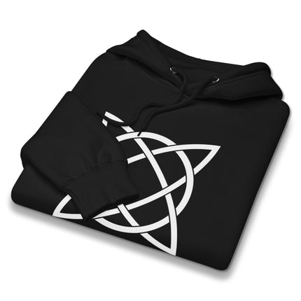 Celtic knotwork graphic hoodie featuring intricate Celtic knot pattern on a fleece pullover sweatshirt.