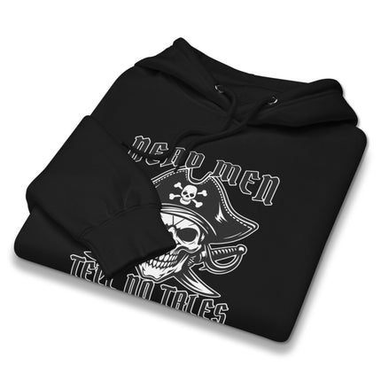 Pirate skull and sword graphic pullover hoodie featuring the "Dead Men Tell No Tales" design.