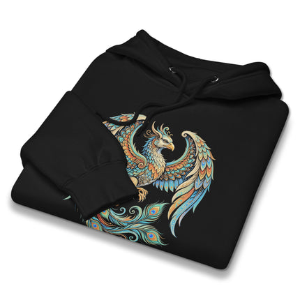 Homa Bird Mythology Hoodie | Vibrant Phoenix Graphic Unisex Pullover Hoodie