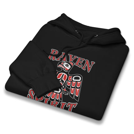 Pacific Northwest Native Art Raven Spirit pullover hoodie featuring tribal raven imagery.