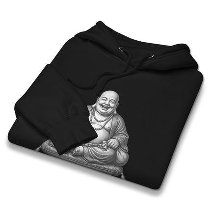 Laughing Buddha Zen design on a comfortable happy spirit pullover hoodie featuring Budai Hotei.