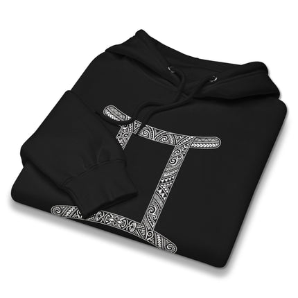 Gemini zodiac sign hoodie featuring a tribal astrology graphic print on fleece pullover.