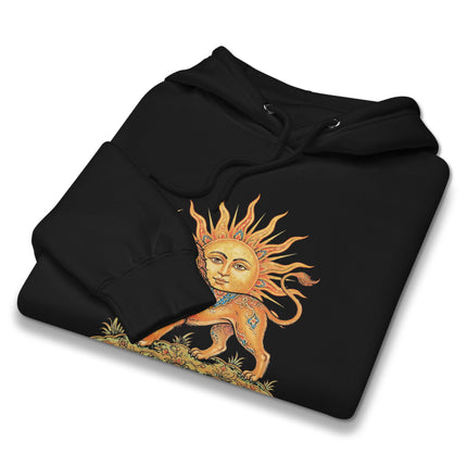 Lion & Sun Persian Symbol Hoodie | Iranian Heritage Graphic Pullover Hoodie