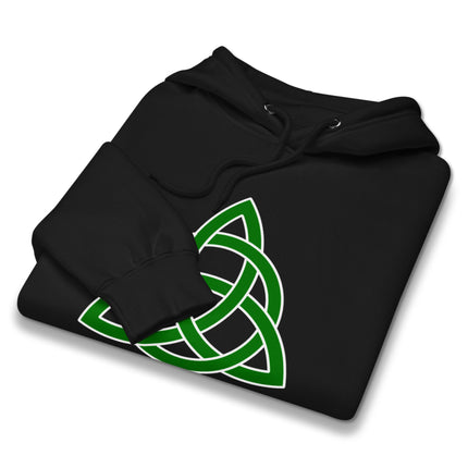 Celtic Triquetra green hoodie with unisex trinity knot symbol graphic pullover fleece.