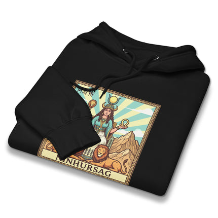 Ninhursag Sumerian Goddess print featuring Mesopotamian mythology lions design on a hoodie.