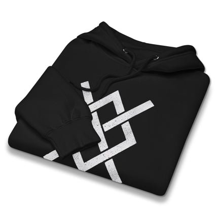 Gungnir spear design on a distressed Norse mythology viking pullover hoodie featuring Odin's symbol.