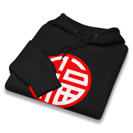 Chinese Fu Symbol hoodie with luck and prosperity design, unisex pullover sweatshirt.