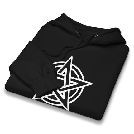 Black pentagram outline pullover hoodie for pagan or witchcraft themed apparel.