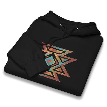 Southwestern art hoodie featuring a native American butterfly symbol and tribal design print.
