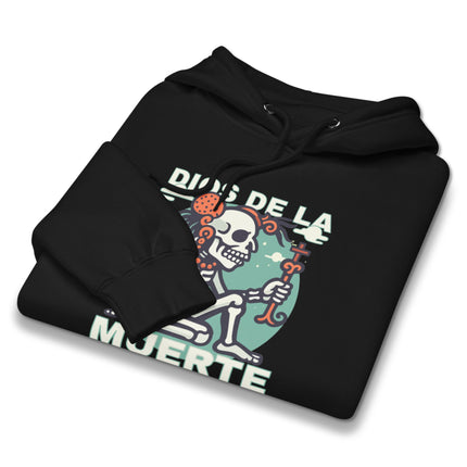 Graphic pullover hoodie featuring a detailed Mayan skeleton and Death God mythology graphic print.
