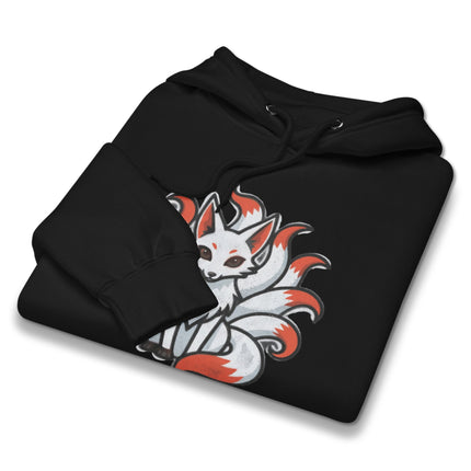 Nine-tailed fox kitsune hoodie featuring Japanese mythology spirit fox artwork pullover sweatshirt.