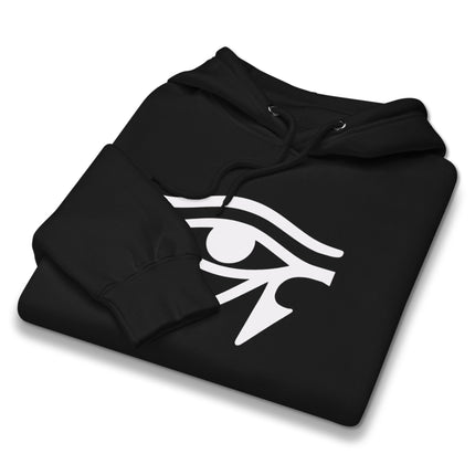 Ancient Egyptian Eye of Ra symbol graphic on a unisex mythology pullover hoodie.