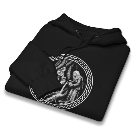 Norns Yggdrasil Norse mythology fate weavers graphic print pullover hoodie.