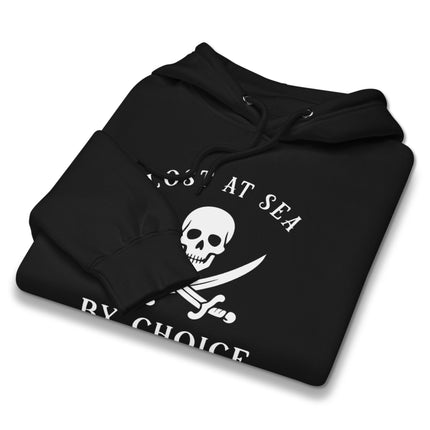 Nautical skull and swords pirate graphic hoodie sweatshirt design.