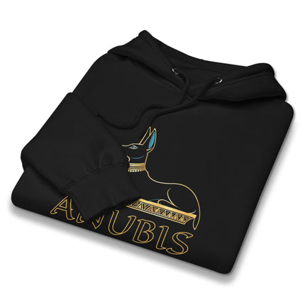 Anubis jackal god design hoodie featuring Egyptian mythology artwork.