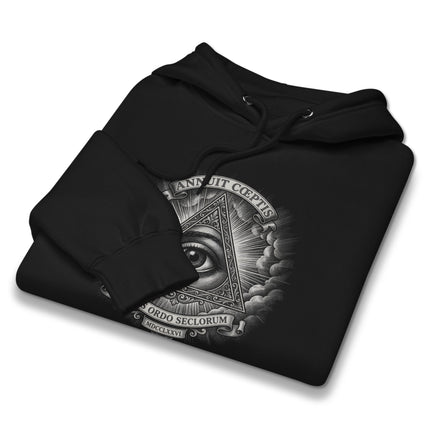 Eye of Providence hoodie featuring an All-Seeing Eye, pyramid, and Great Seal graphic design.
