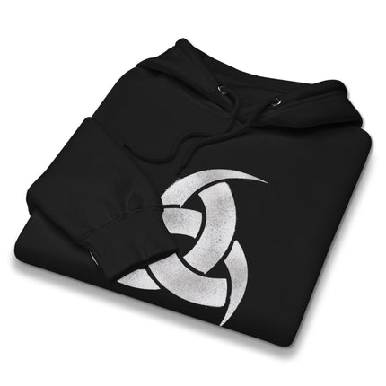 Triple Horn of Odin Norse mythology graphic hoodie featuring Viking symbols print.