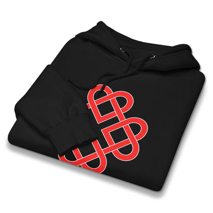 Red heart celtic knot graphic pullover hoodie fleece design.