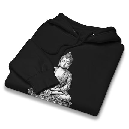 Zen meditating Buddha graphic on a spiritual peace pullover hoodie.