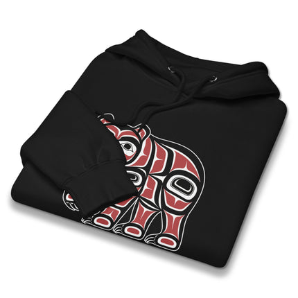 Pacific Northwest bear art hoodie featuring indigenous tribal formline designs.