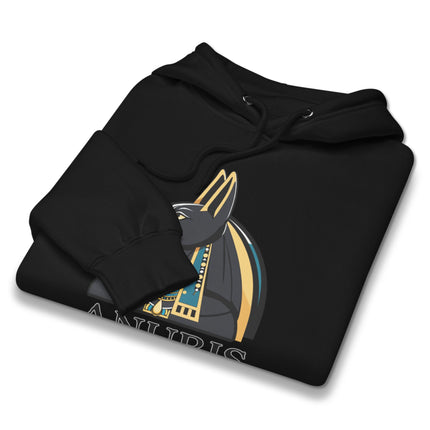 Anubis ancient Egyptian god graphic text pullover fleece hoodie design.