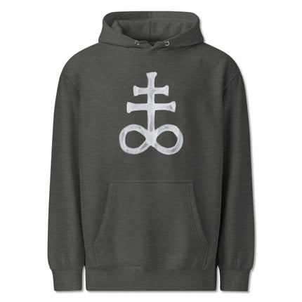 Pagan Leviathan cross hoodie featuring brimstone symbols and alchemy designs.