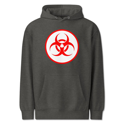 Red Biohazard Symbol Unisex Hoodie | Danger Warning Graphic Pullover Fleece