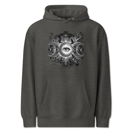Spiritual awakening hoodie featuring a triple moon and all-seeing eye graphic design print.