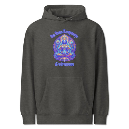 Om Namah Narayanaya Vishnu mantra graphic on psychedelic pullover fleece hoodie.