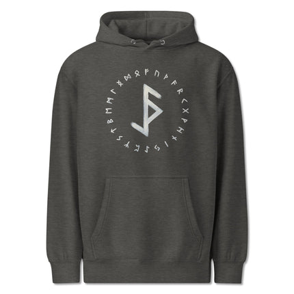 Protection rune pullover hoodie featuring Viking bind magic symbols for protection from evil.