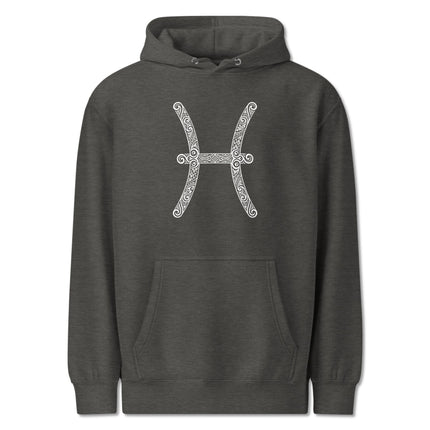Ornate Pisces zodiac symbol hoodie featuring astrological star sign design.