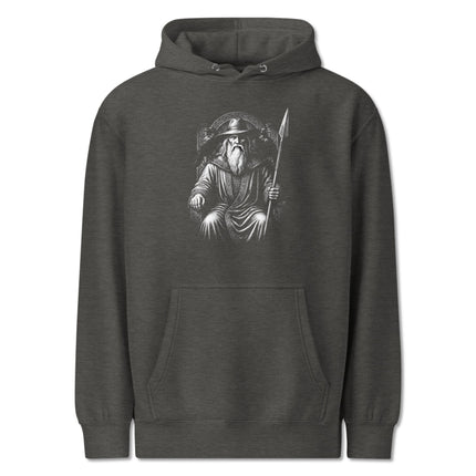 Viking Odin Allfather hoodie featuring Norse mythology ravens, spear, and warrior graphic design.