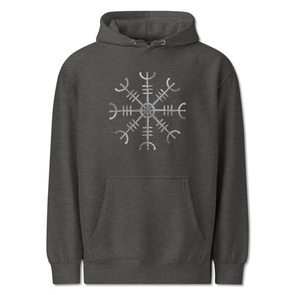 Aegishjalmur Helm of Awe Viking Norse protection design printed on a unisex pullover hoodie.