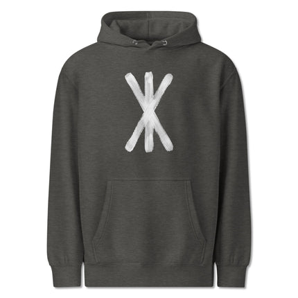 Norse mythology rune symbol hoodie featuring the strength bind design.