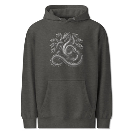 Greek Hydra multi-headed serpent design on a unisex pullover hoodie featuring Greek mythology art.