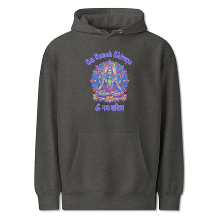 Om Namah Shivaya mantra graphic print on a spiritual meditation pullover hoodie.
