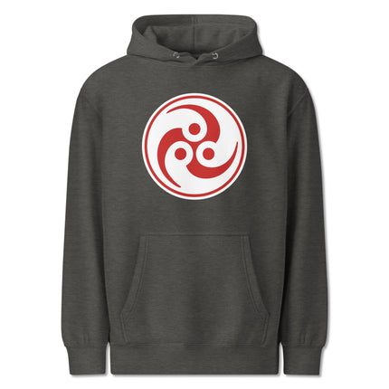 Tomoe Mitsudomoe Japanese symbol print on a unisex pullover hoodie.