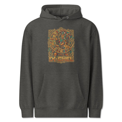 Ancient Mesoamerican Ixchel Mayan Goddess artwork graphic printed on a pullover hoodie.