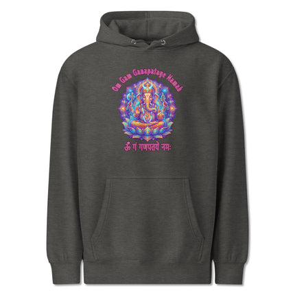 Vibrant Ganesha hoodie featuring Om Gam Ganapataye Namah Hindu deity art pullover.