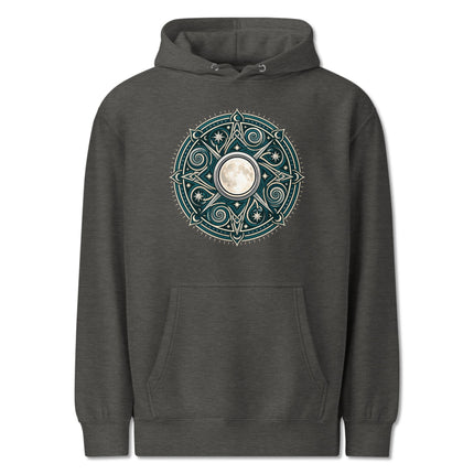 Arianrhods Wheel Celtic mythology hoodie featuring a celestial moon mandala design print.