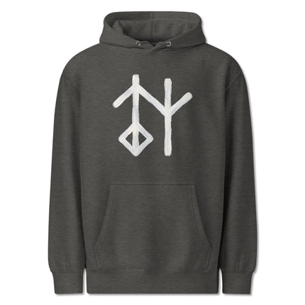 Norse mythology rune hoodie featuring Wisdom Bind and Galdrastafir symbols design.