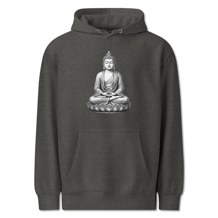 Zen Buddha meditation graphic pullover hoodie, symbolizing spiritual peace and mindfulness.