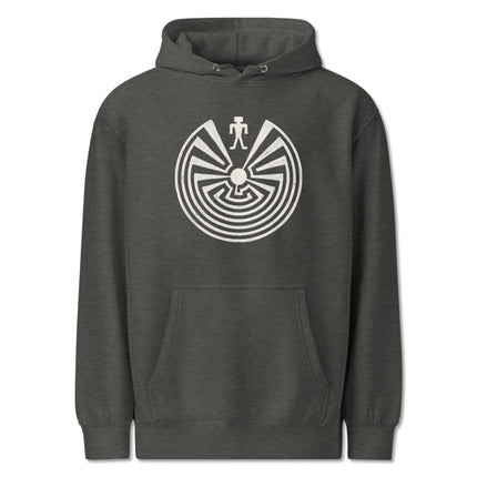 Tohono O'odham Man in the Maze symbol pullover hoodie featuring Native American art.