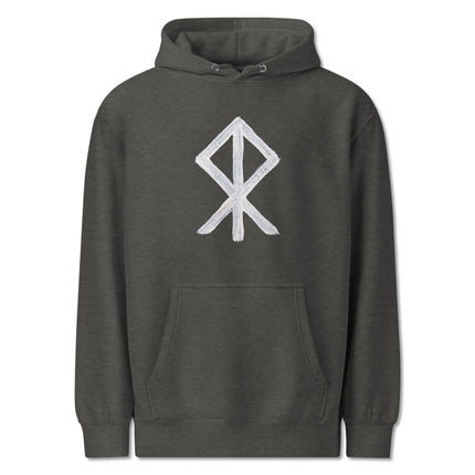Black Norse Viking hoodie featuring the Courage Bind Rune symbol design.