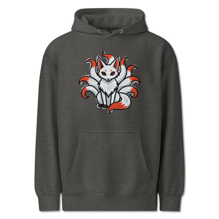 Nine Tailed Kitsune fox graphic hoodie featuring Japanese mythology spirit art pullover.