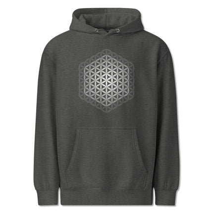 Flower of Life sacred geometry graphic on a unisex pullover hoodie.
